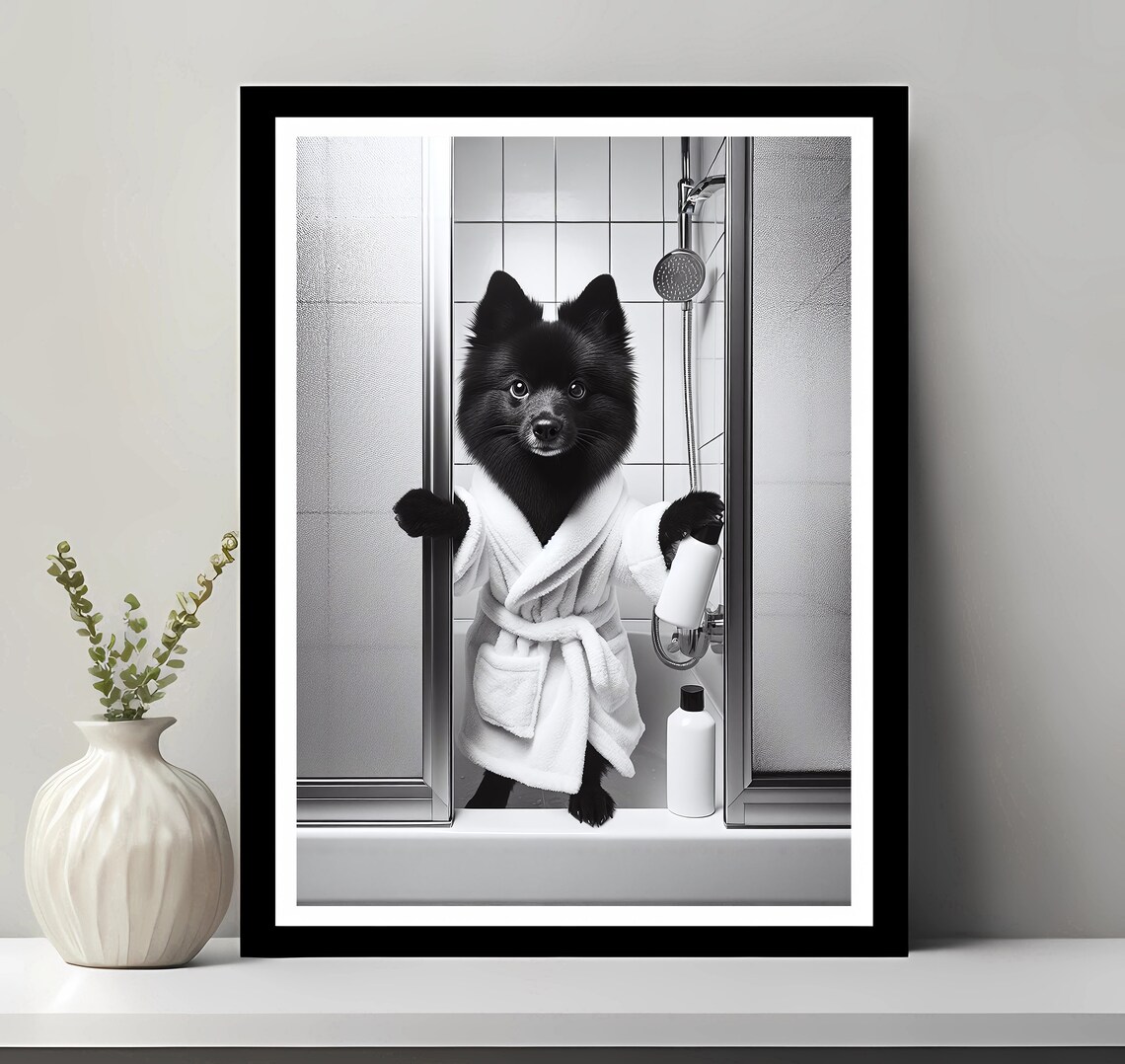 Schipperke Bathroom Humor Art Print, Funny Decor