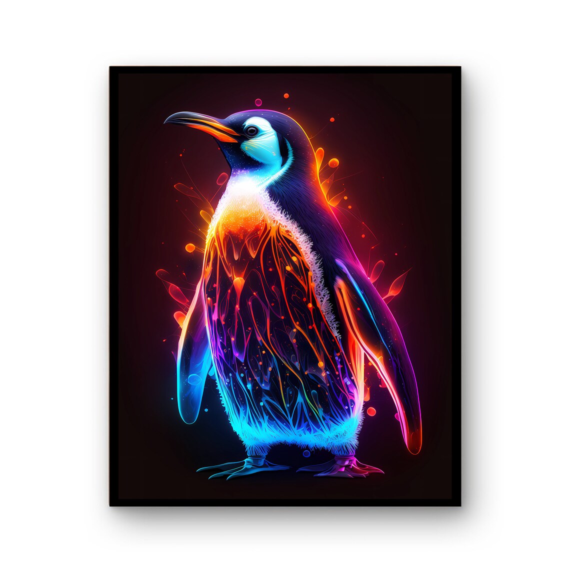 Neon Penguin Colorful Art Print, Modern Decor