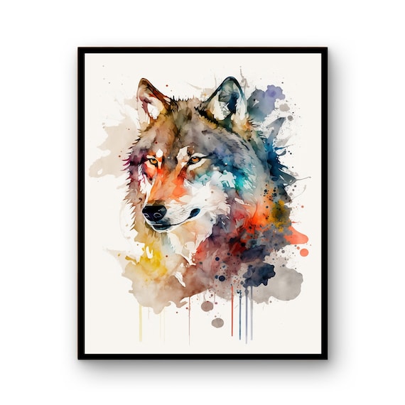 Watercolor Wolf Portrait Vivid Wild Splash Art Wall Decor Poster