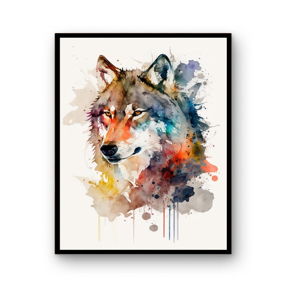 Watercolor Wolf Print Poster Wild Life Gift Animals Wall Decor Nursery Animal Painting Colorful Art
