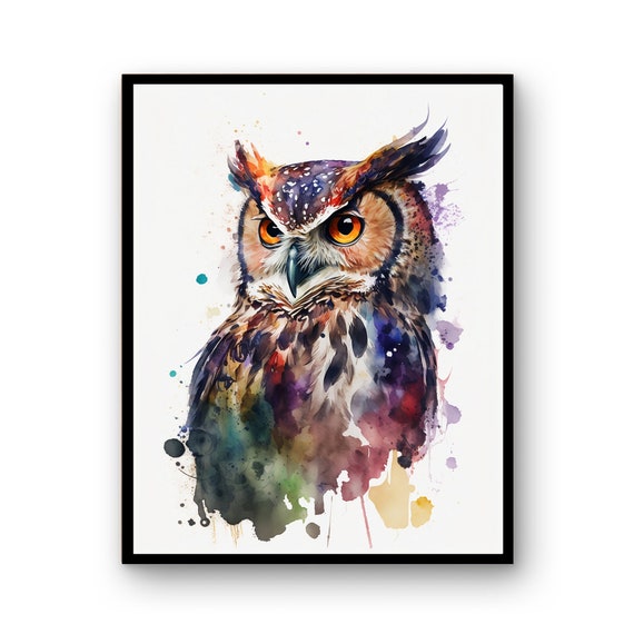 Watercolor Owl Art Instant Print Poster Wildlife Gift Animals Wall Decor Nursery Animal Painting Colorful