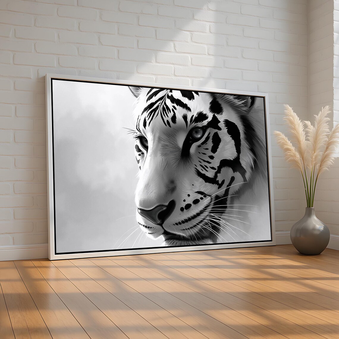 White Tiger Black and White Monochrome Jungle Animal Portrait Poster