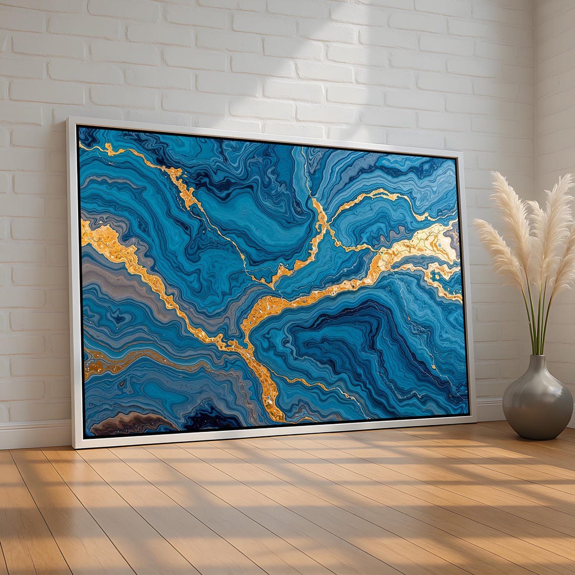 Blue and Gold Abstract Marble Swirl Luxury Modern Art Poster