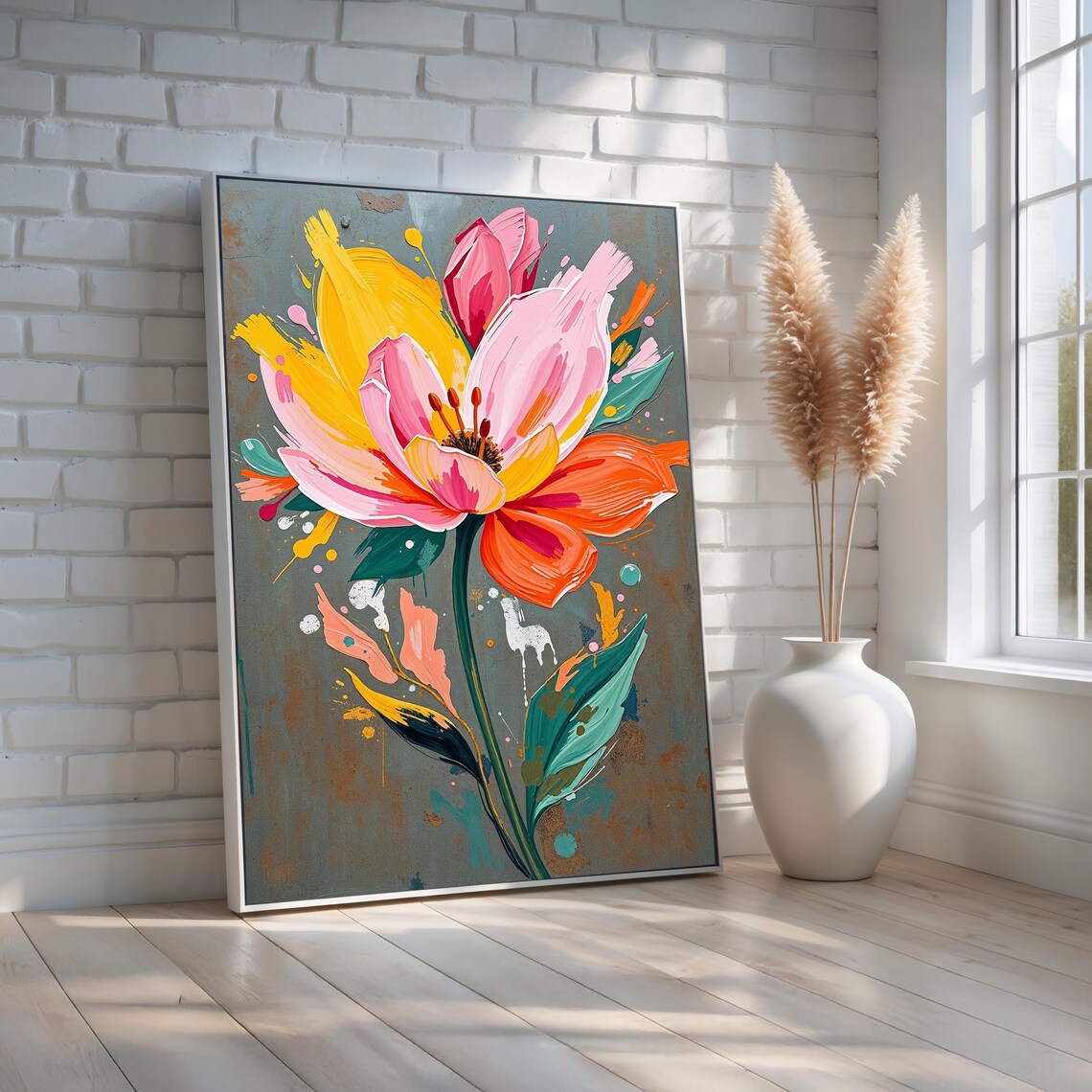 Colorful Abstract Flower Bold Brushstroke Floral Painting Wall Art