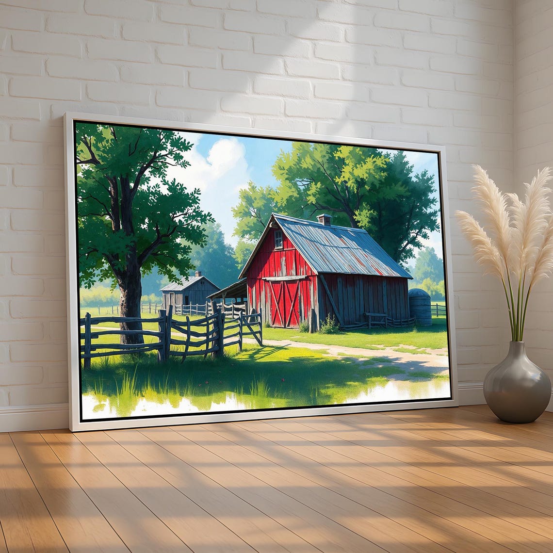 Rustic Red Barn Summer Farm Landscape Vintage Country Art Poster