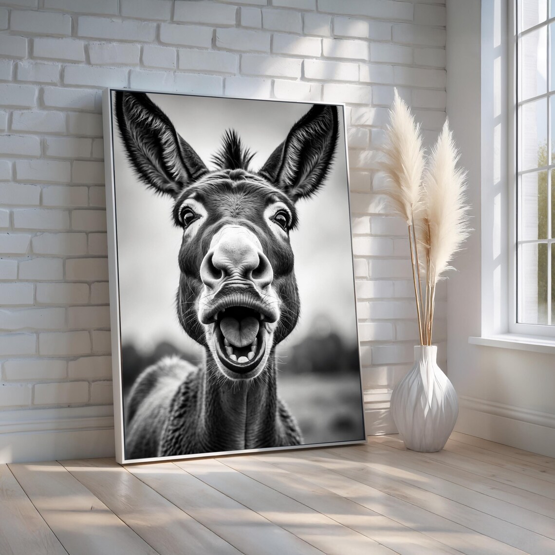Funny Donkey Closeup Wall Art, Quirky Farmhouse Print