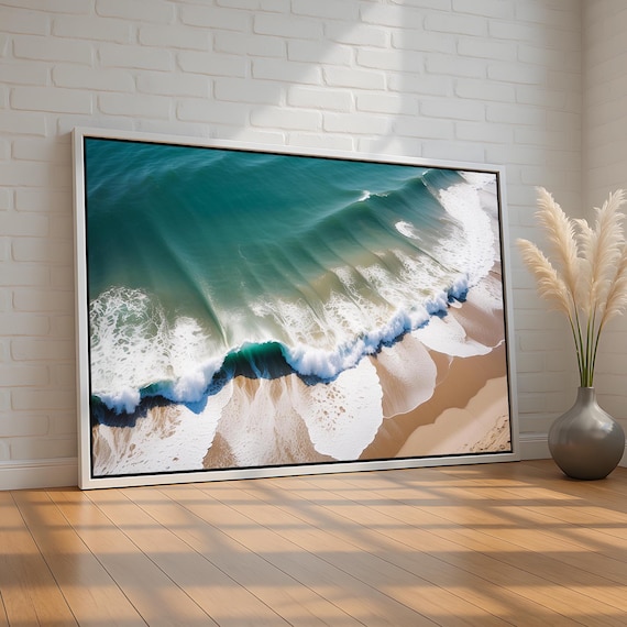 Ocean Waves Crashing on Beach Aerial Coastal Seascape Wall Art