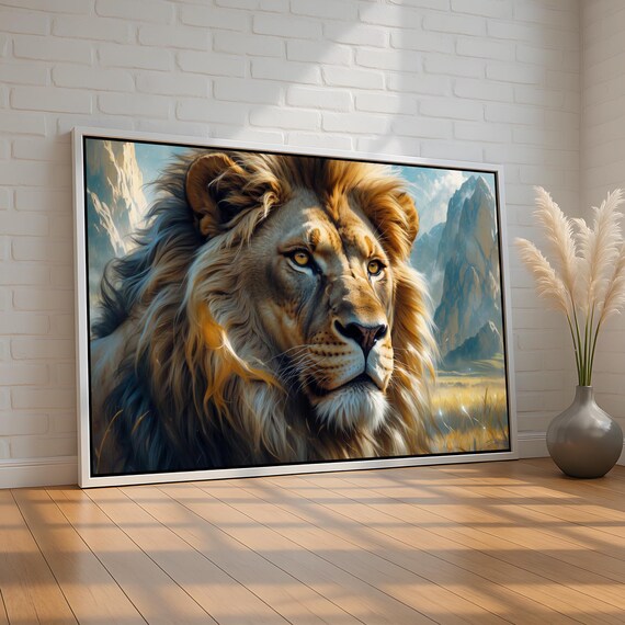 Majestic Lion Portrait Golden Mane Powerful Wildlife Safari Art Poster