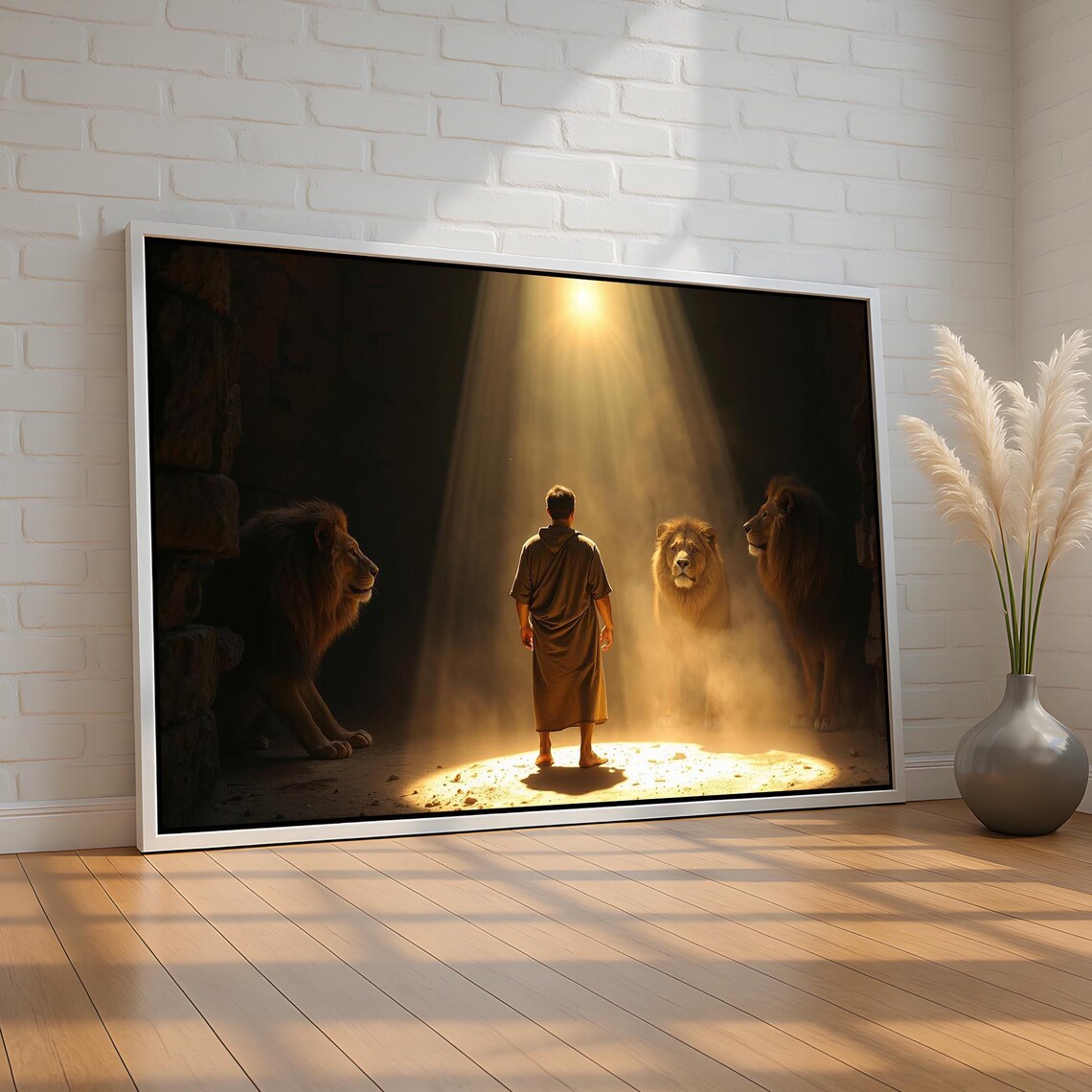 Daniel In The Lions Den Biblical Christian Art Faith Over Fear Light Poster