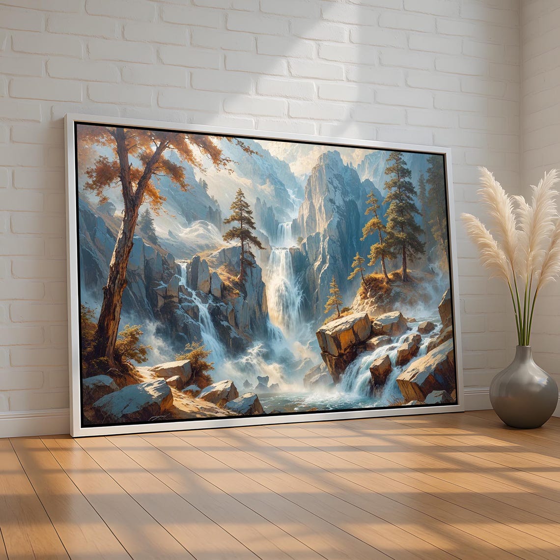Majestic Mountain Waterfall Landscape Rocky Cliffs Nature Wall Art