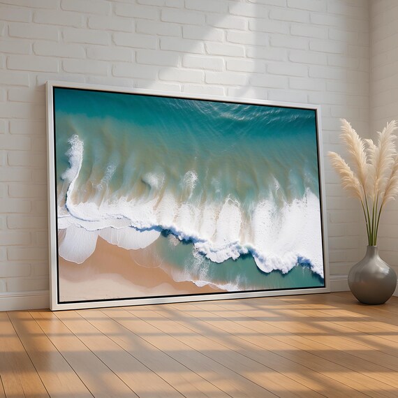 Aerial Beach Waves Minimalist Coastal Ocean Turquoise Surf Poster