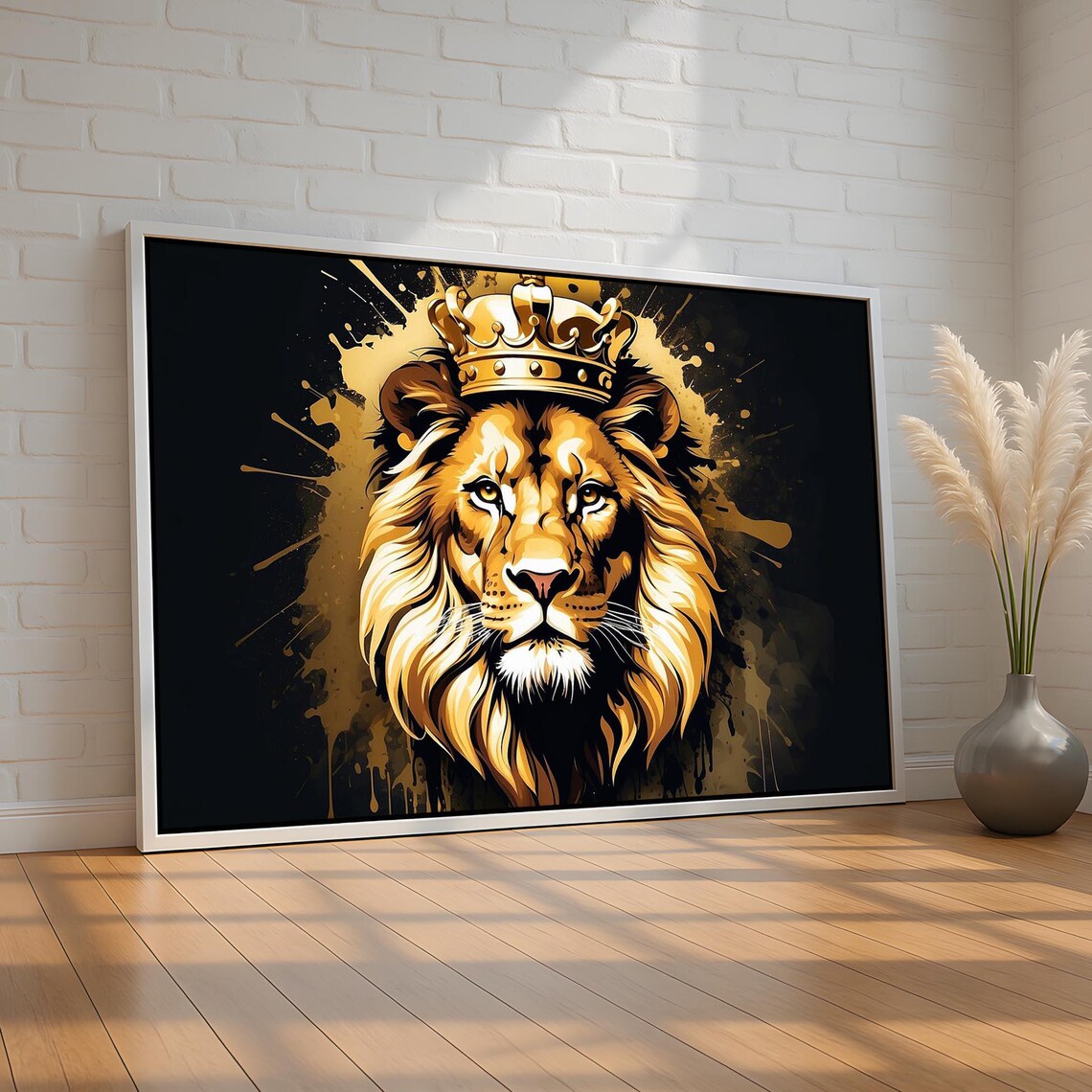 Crowned Lion King Gold Black Bold Majestic Royalty Art Poster