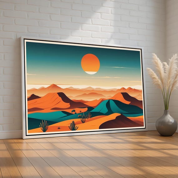Desert Sunset Canvas Poster Modern Southwest Landscape Wall Art Minimal Boho Western Decor For Home Or Office Ready To Hang