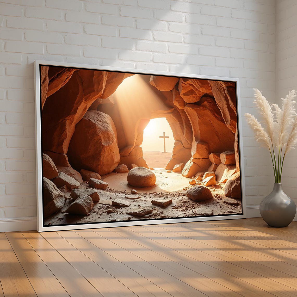 He Is Risen Empty Tomb Sunrise Cross Easter Christian Wall Art