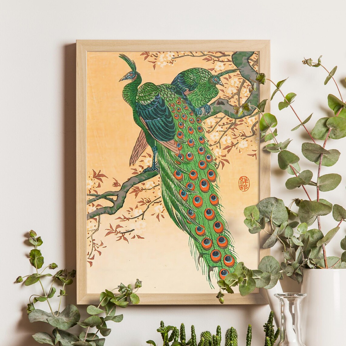 Ohara Koson Peacock Pair on Blossom Branch Shinhanga Japanese Poster