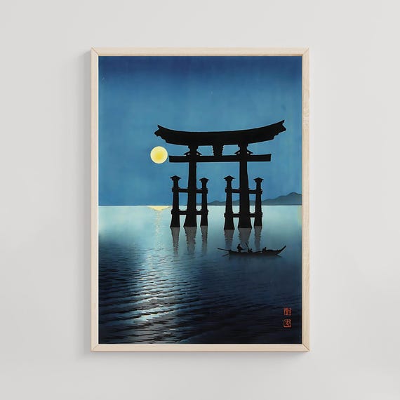 The Moon And Torii Gate Koho C 19001925 Japanese Woodblock Print Moonlight Landscape Art Traditional Japan Fine Poster