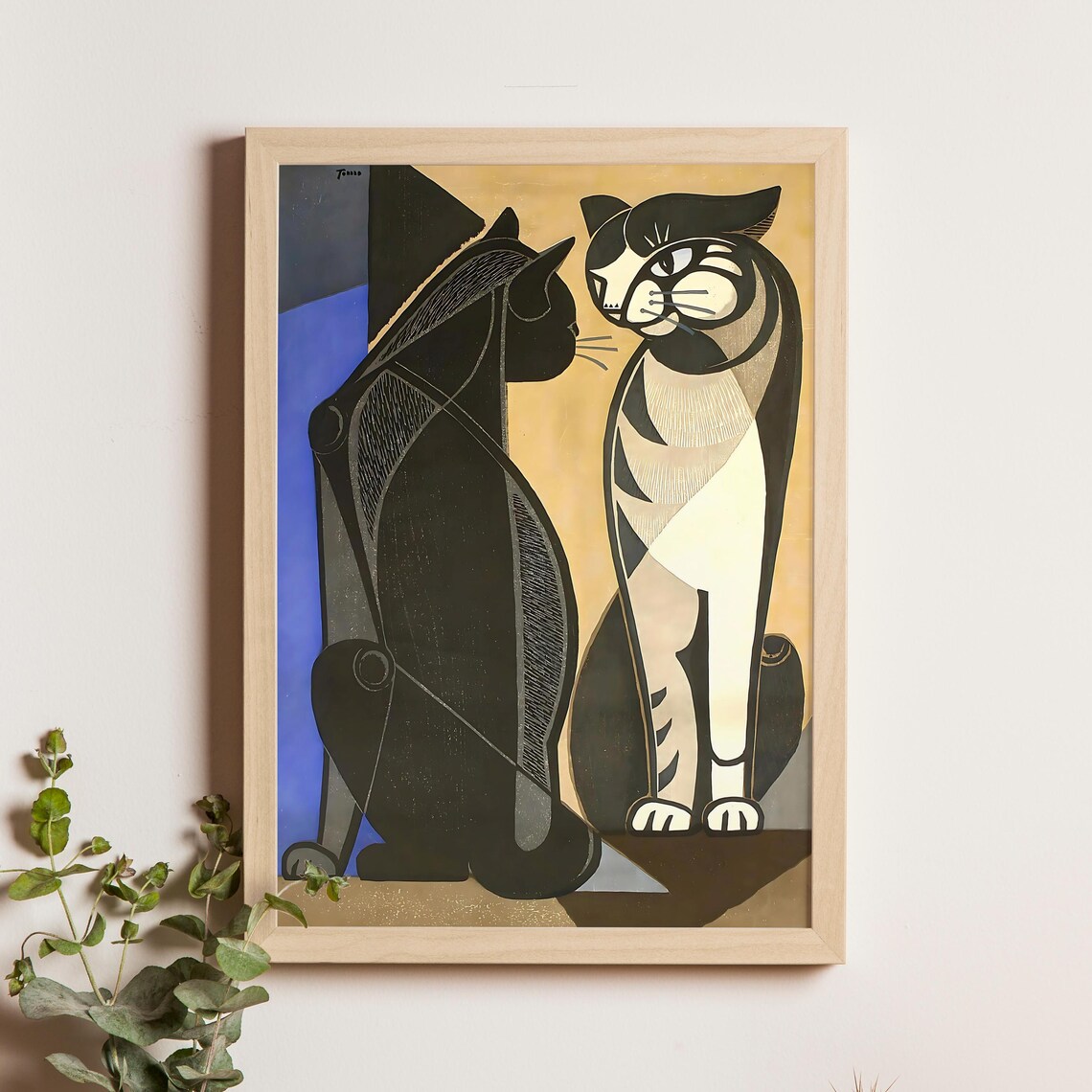 Inagaki Tomoo Two Cats In Conversation Modernist Cat Poster Art