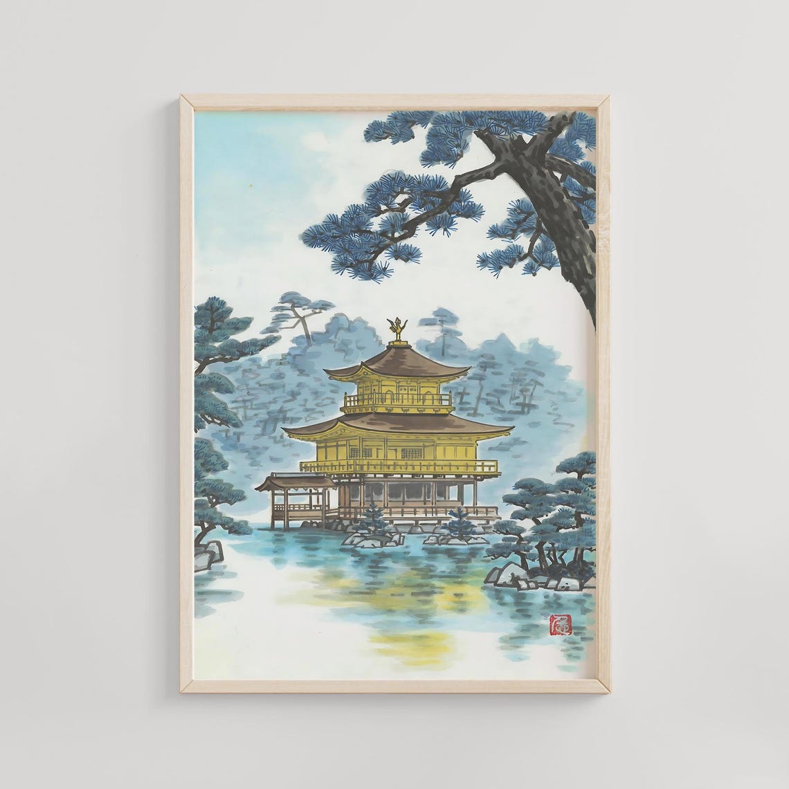 Kinkakuji Temple Jin Ge Si Kamei Tobei 1950 Japanese Woodblock Print Kyoto Golden Pavilion Wall Art Zen Decor