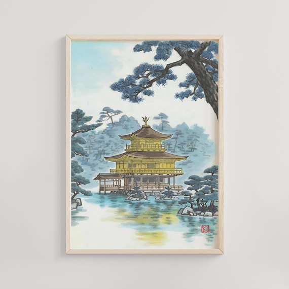 Kinkakuji Golden Pavilion Kyoto Temple Watercolor Japanese Poster