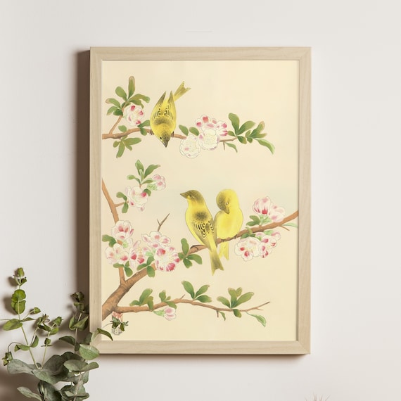 Japanese Quince And Yellow Bunting Ukiyo-E Art Print