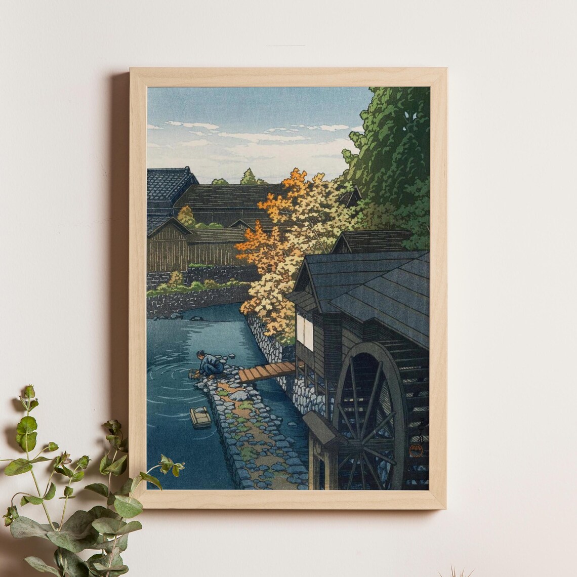 Kawase Hasui Kawanishi Tochigi Canal Watermill 1940 Village Poster