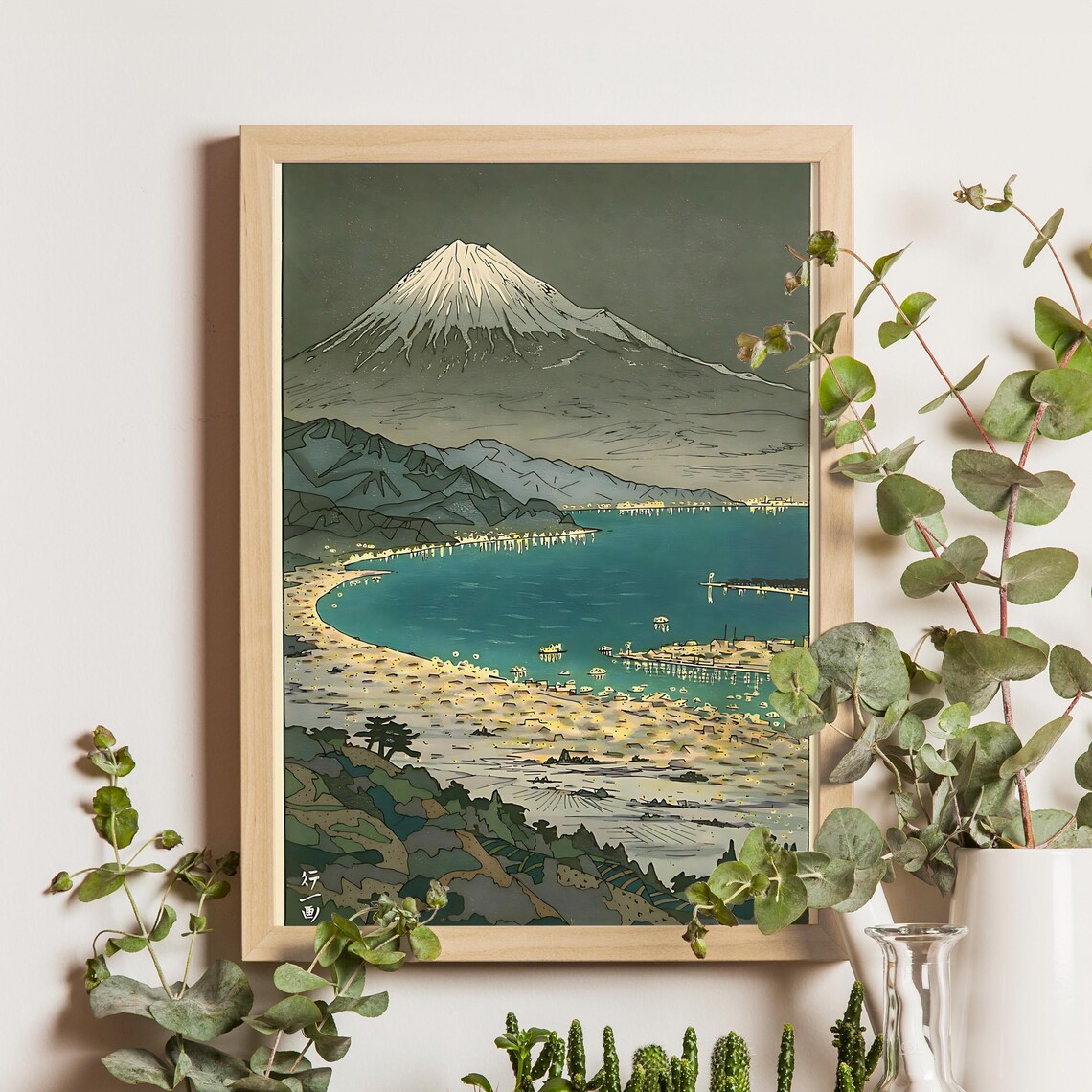 Mount Fuji at Nihondaira Night Bay City Lights Vintage Poster