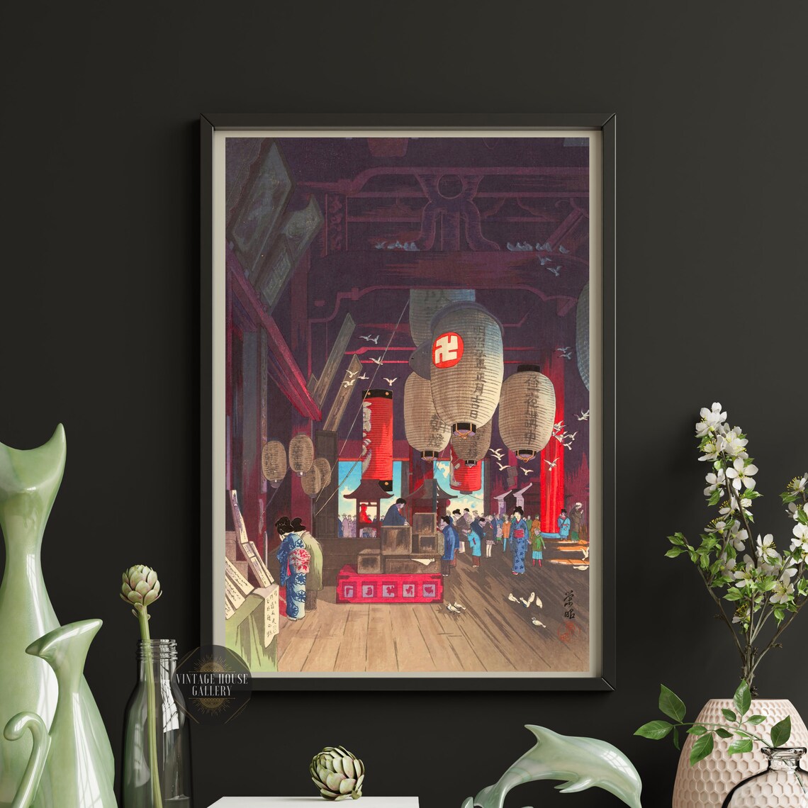 Eisho Interior Of Asakusa Temple Lanterns Ukiyoe Woodblock Art Poster