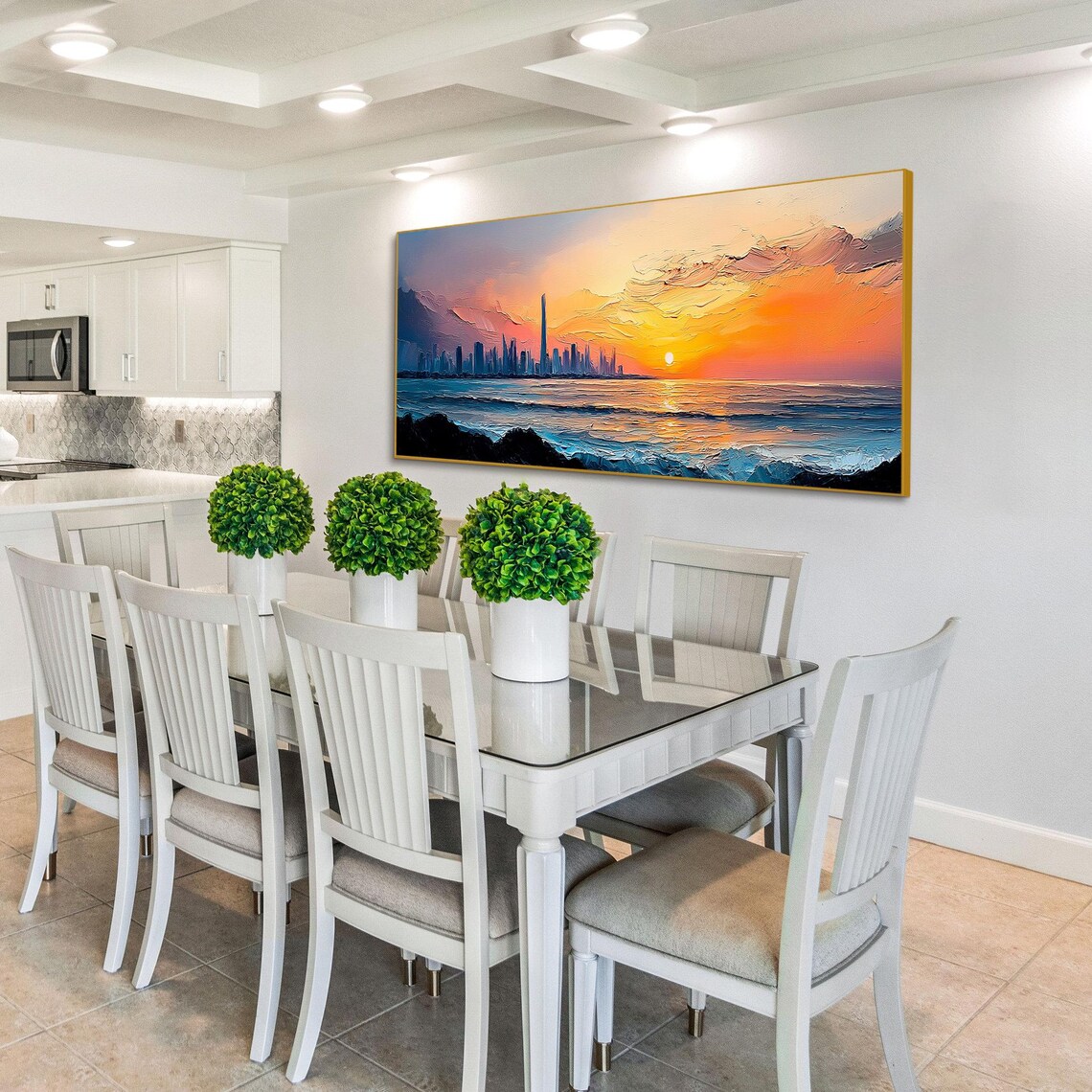 Dubai Skyline Sunset Ocean Burj Khalifa Impasto Cityscape Art Poster - Image 5