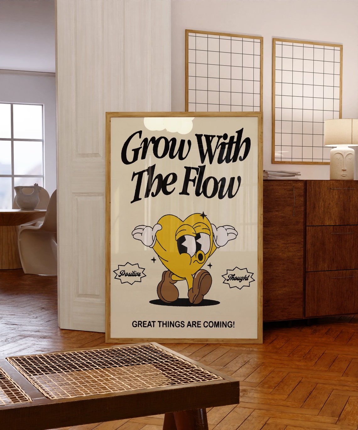 Grow With The Flow Retro Heart Mascot Positivity Poster Great Things - Image 5