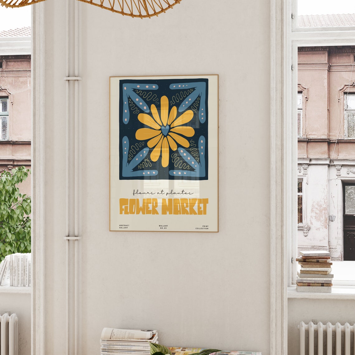 Flower Market Blue Tile Yellow Bloom Botanical Gallery Poster - Image 6