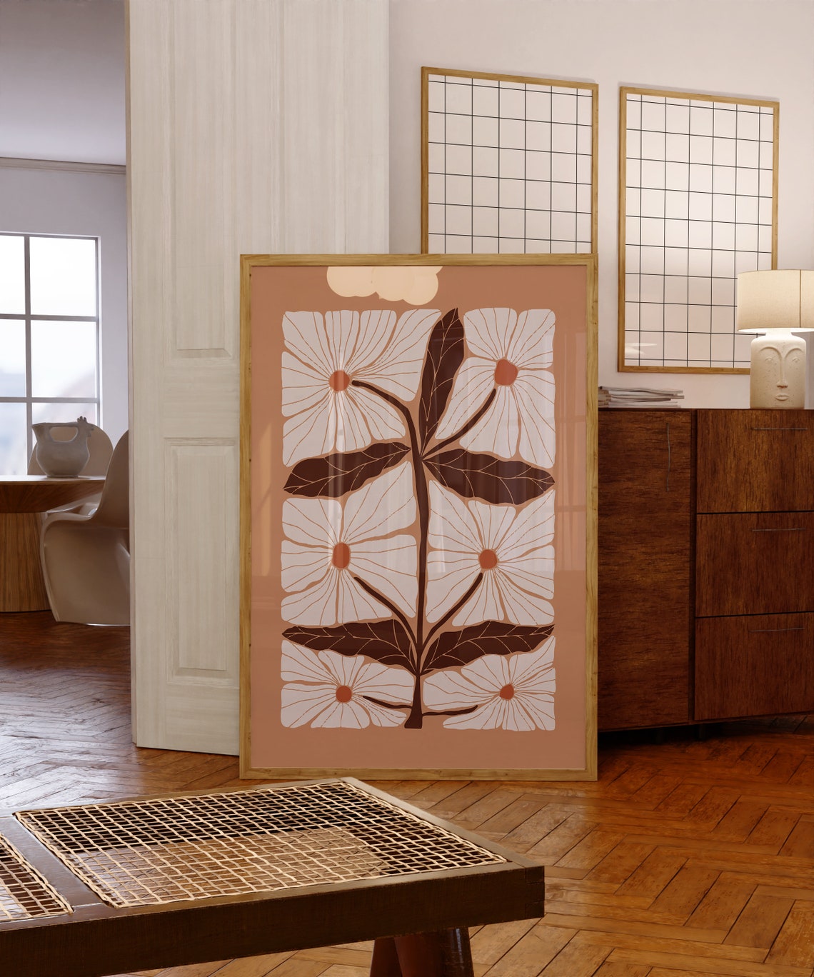 White Blossom Brown Foliage Botanical Minimalist Decor Art Print - Image 4