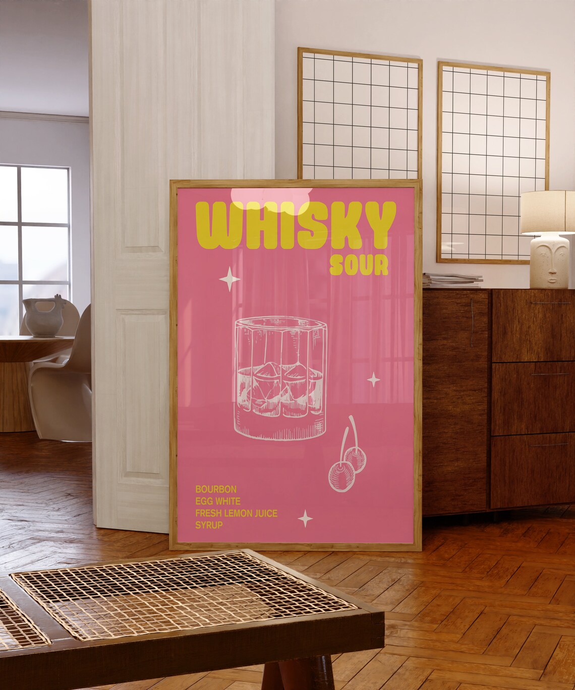 Whisky Sour Pink Cocktail Recipe Retro Vintage Bar Wall Poster - Image 6