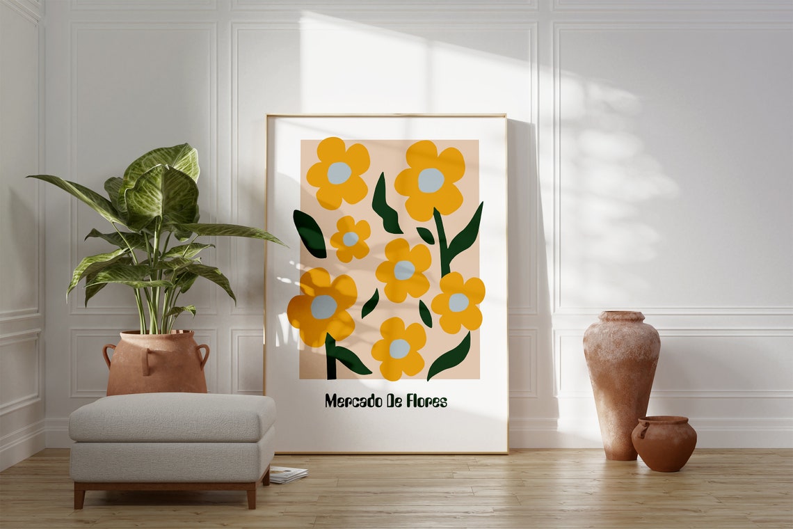 Mercado De Flores Sunny Yellow Daisy Retro Botanical Art Poster - Image 3