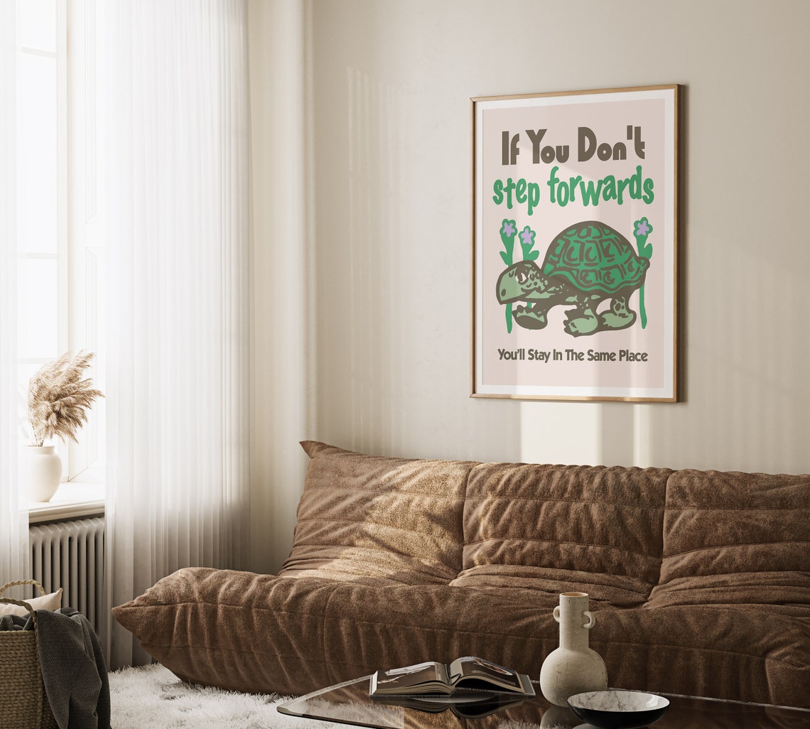 Gentle Tortoise Step Forward Retro Motivational Quote Wall Art - Image 3