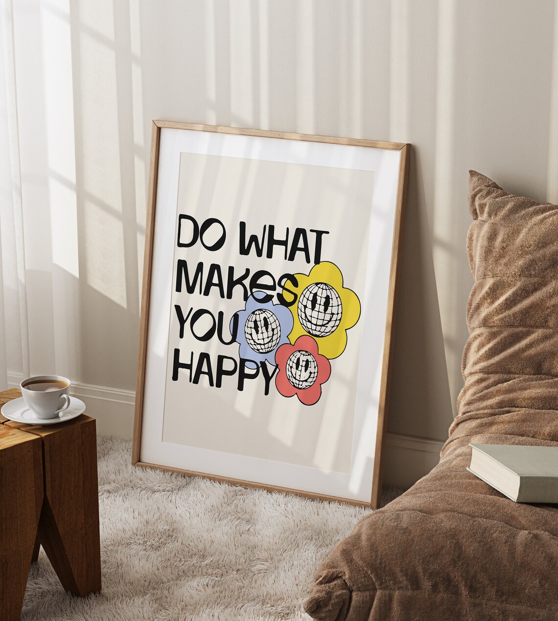 Do What Makes You Happy Disco Flower Retro Groovy Quote Poster - Image 2