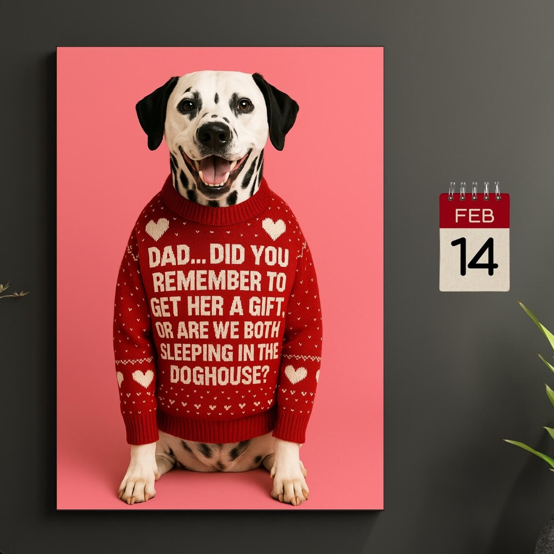 Funny Dalmatian in Sweater Valentine Dad Doghouse Reminder Poster