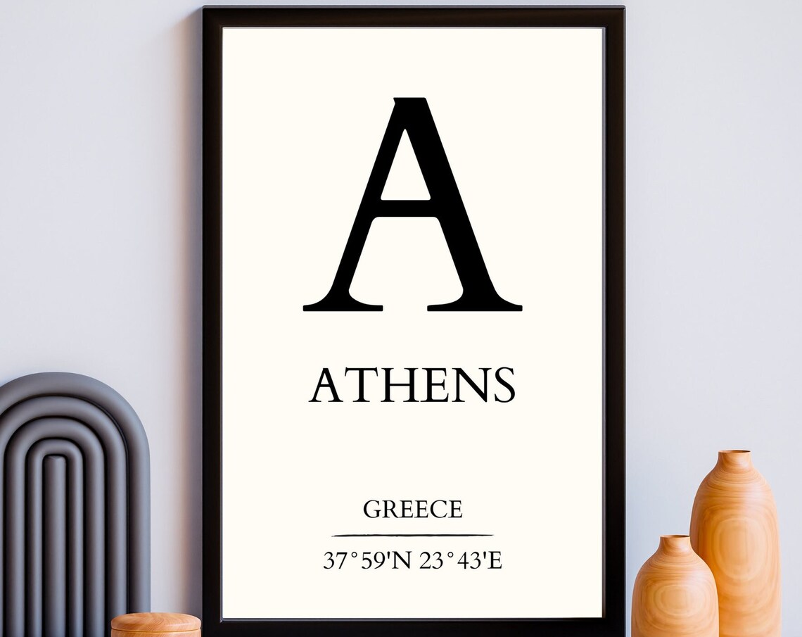 Athens Greece Coordinates Letter A Minimalist Travel Wall Poster
