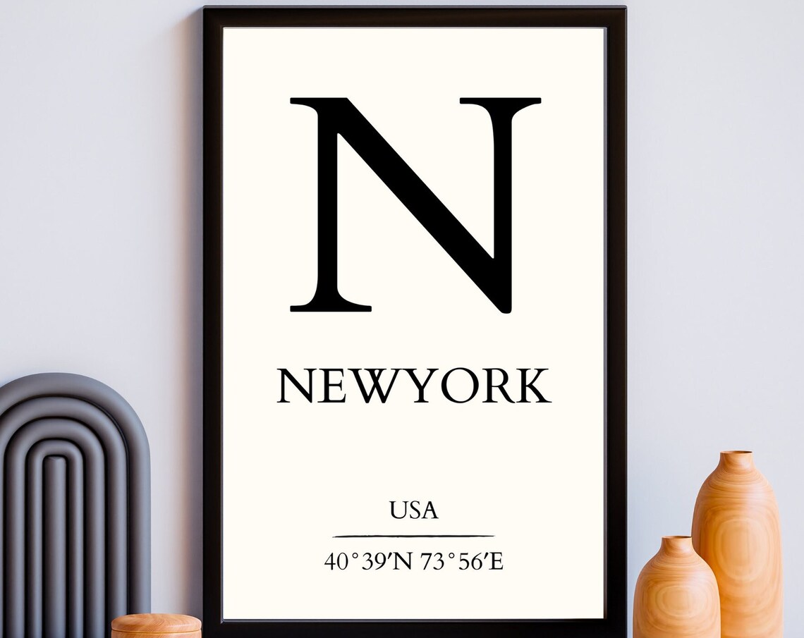 New York USA Coordinates Letter N Minimalist City Travel Wall Poster