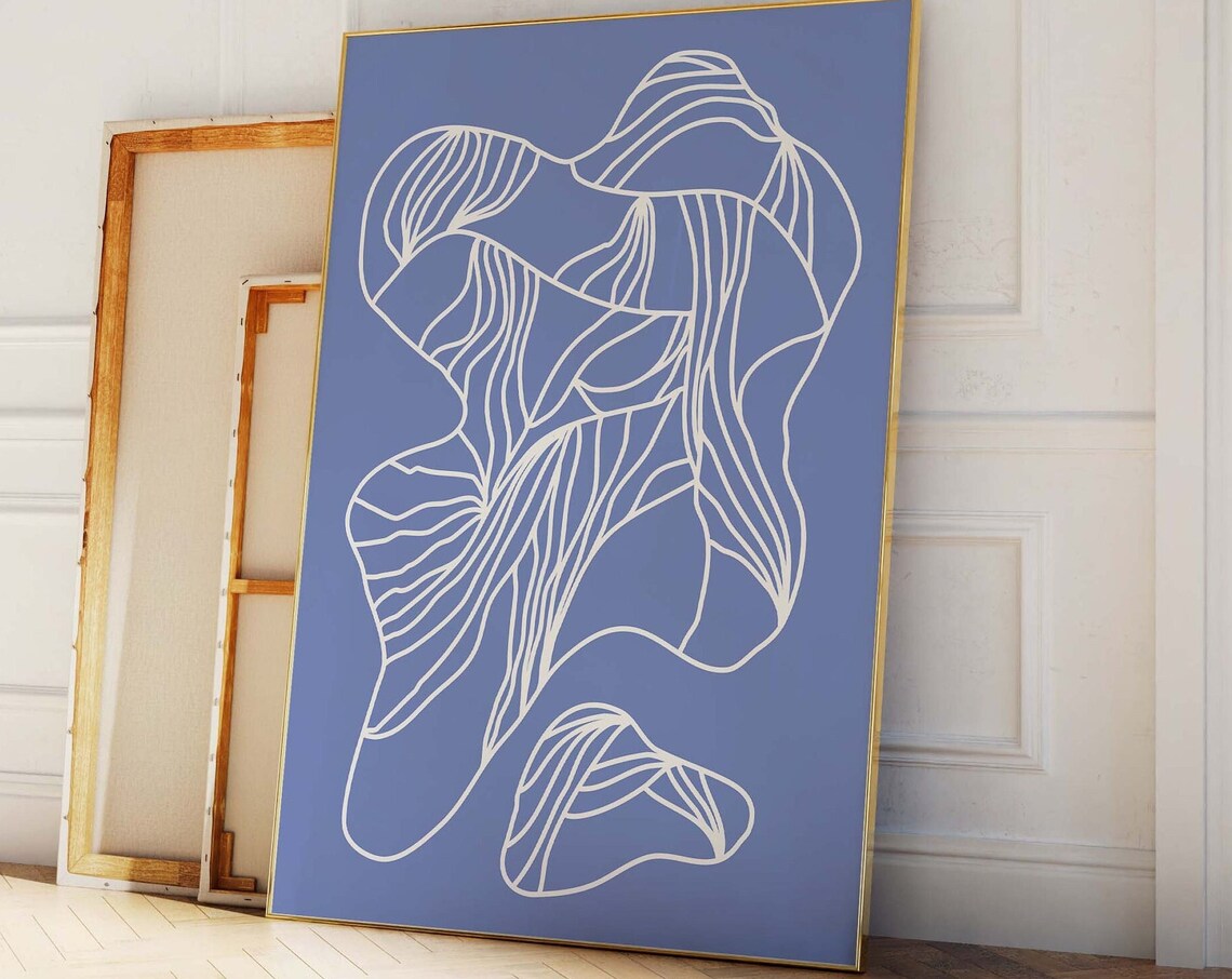 Blue White Abstract Organic Line Drawing Minimalist Poster For Home - Image 4