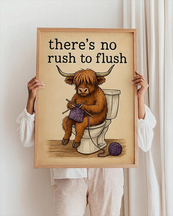 Funny Highland Cow Bathroom Art Decor Toilet On The Wall