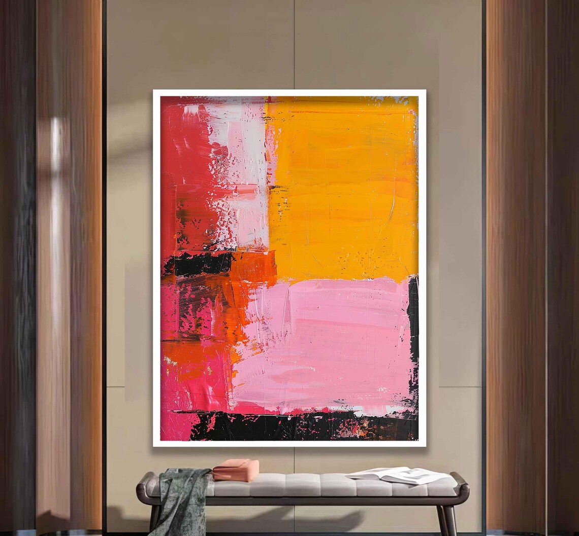 Bold Red Orange and Pink Geometric Color Block Design Poster - Image 2