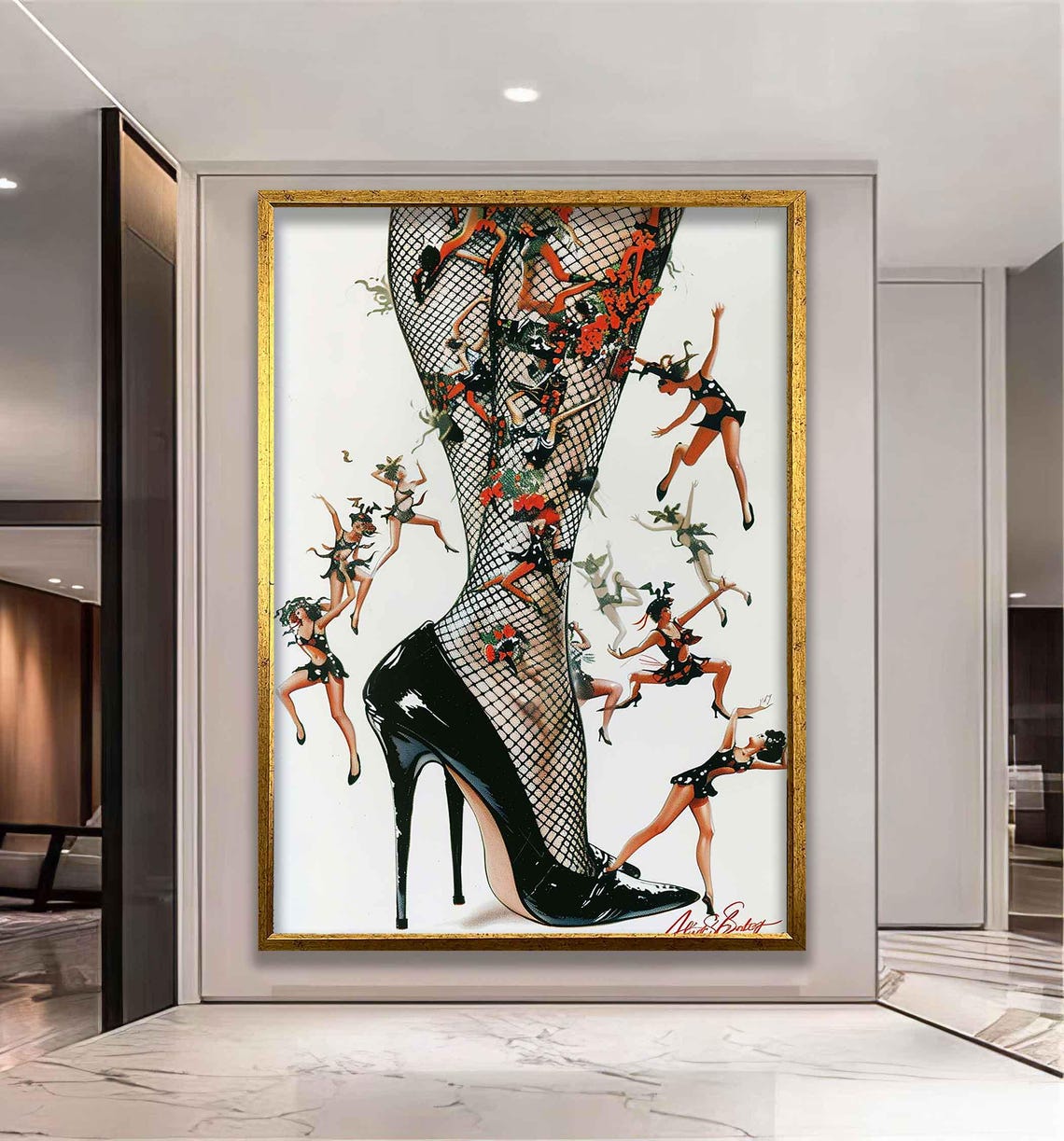 Pin-Up Fishnet Stiletto Leg With Tiny Dancers Surreal Art Poster - Image 3