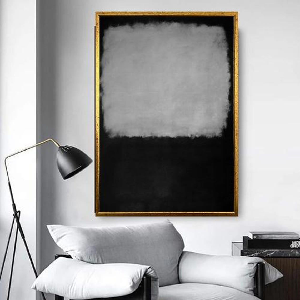 Charcoal Black And Soft Gray Modern Color Field Abstract Wall Art - Image 2