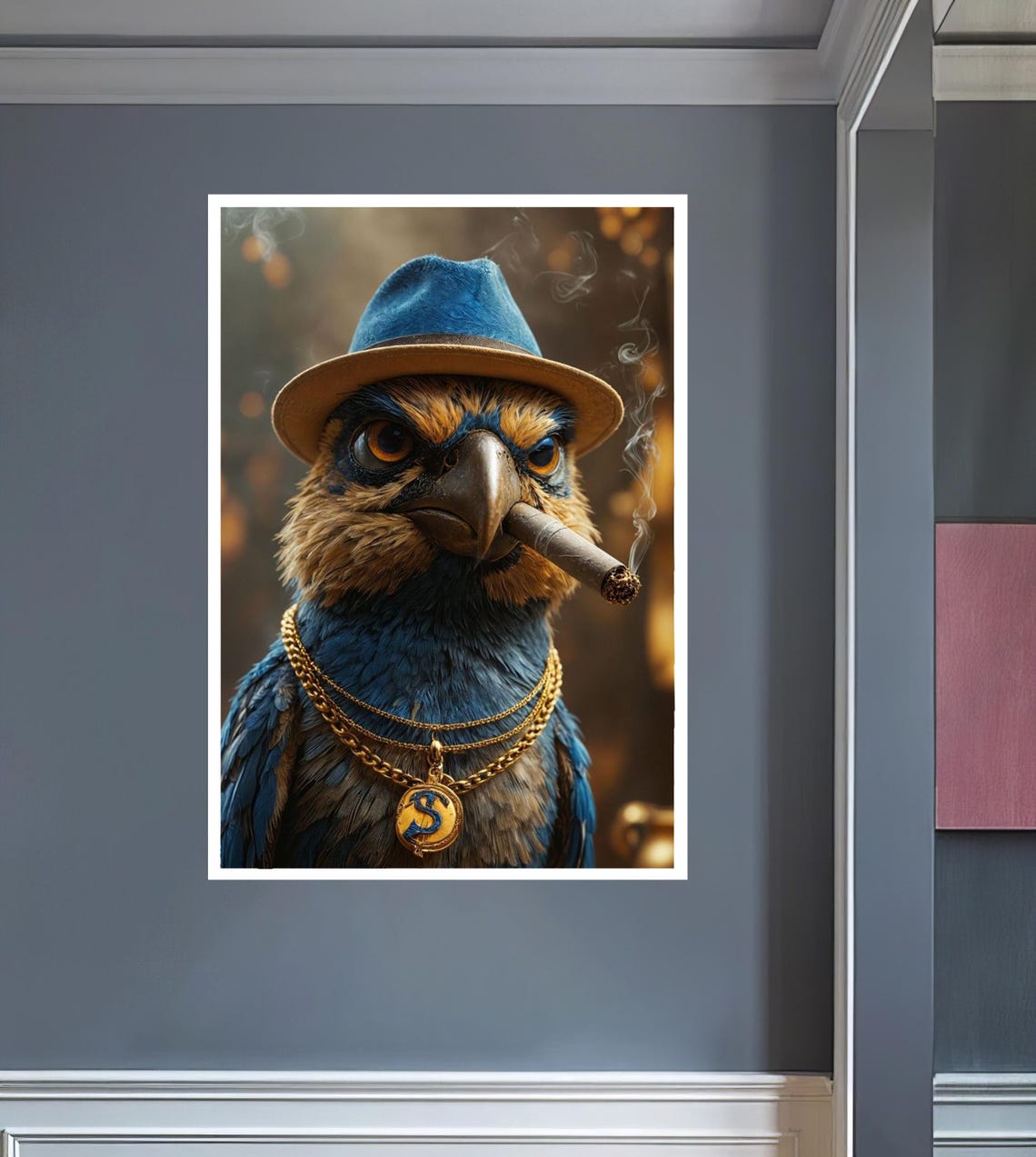 Blue Bird in a Fedora Smoking a Cigar Gangster Style Art Poster - Image 5