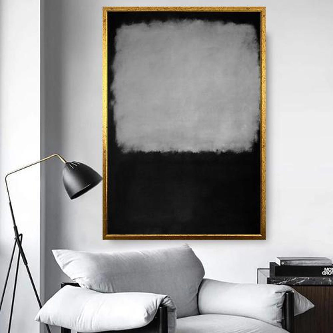 Monochrome Abstract Color Field Painting Gray on Black Poster - Image 5