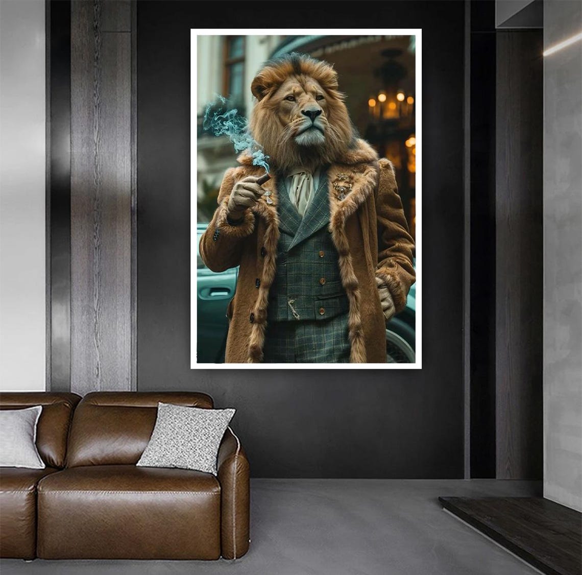 Distinguished Gentleman Lion In Vintage Suit Smoking A Cigar Poster - Image 2