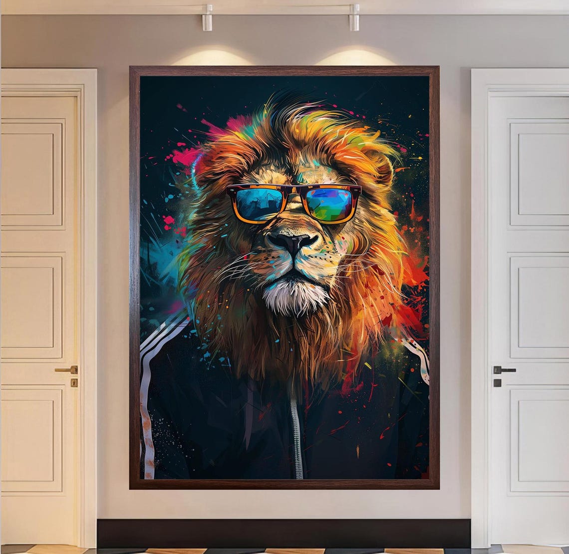 Colorful Lion With Cool Sunglasses Splash Paint Pop Art Poster - Image 4