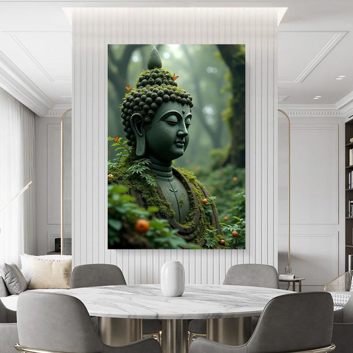 Moss Covered Buddha Head Statue in Misty Forest Zen Art Poster - Image 4