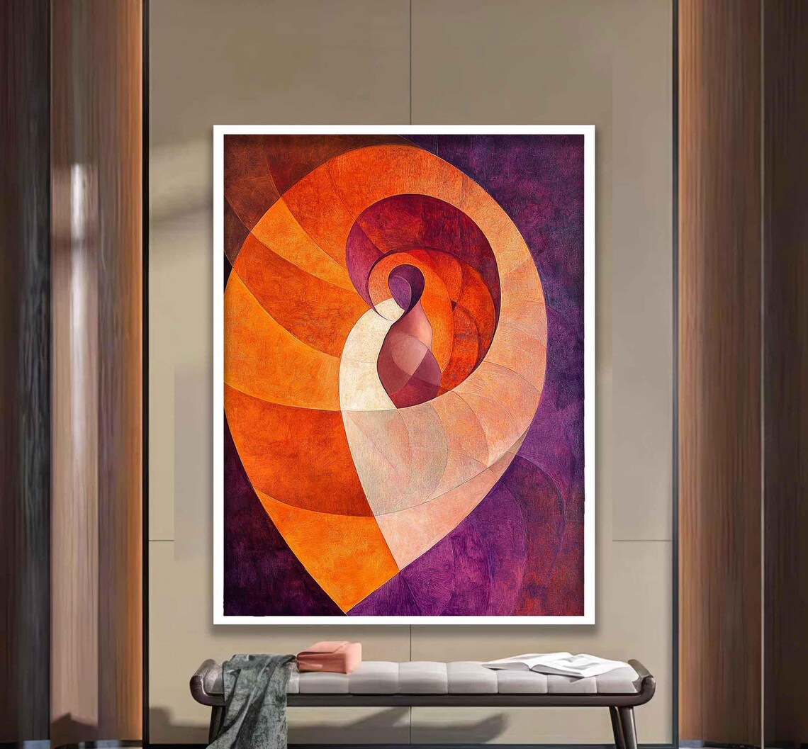 Swirling Orange Purple Spiral Shell Abstract Geometric Art Poster - Image 2