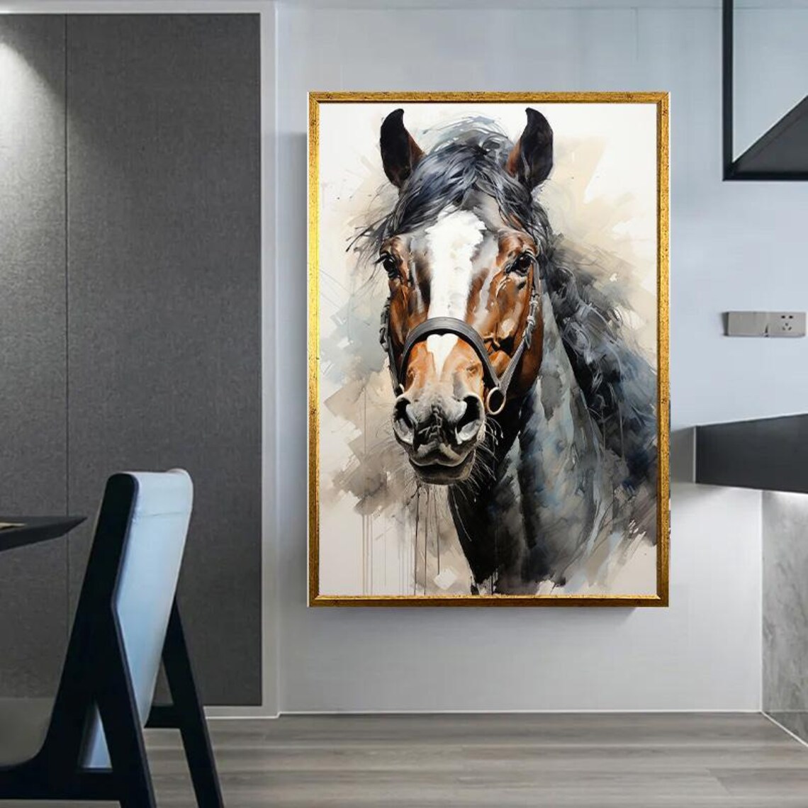 Bay Horse Portrait Watercolor Style Majestic Equine Wall Art - Image 5